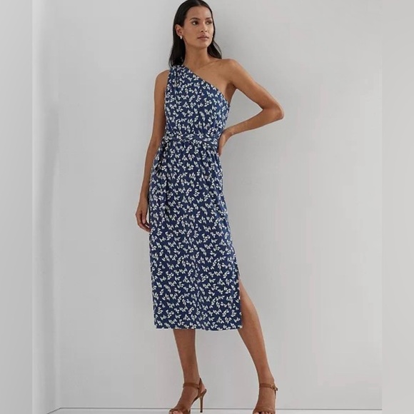 Lauren Ralph Lauren Dresses & Skirts - Ralph Lauren Elegant Blue Floral One-Shoulder Dress